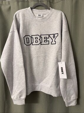 Obey Light Gray Crewneck Sweatshirt with Black Outlined Logo